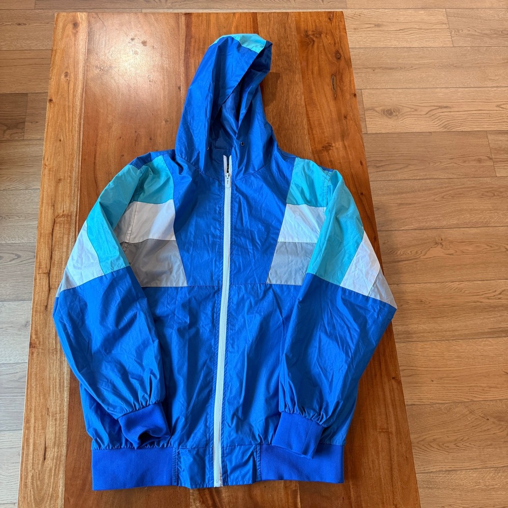 Sovereign State Blue Color Block Full Zip‎ Hooded Windbreaker Size L